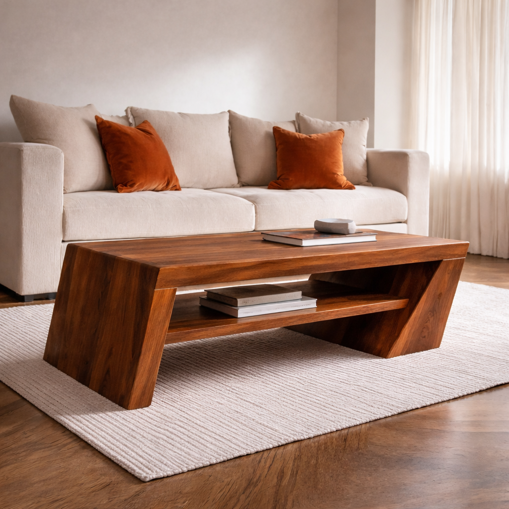 Solid Wood Coffee Table with Angled Legs and Modern Storage – Stylish Living Room Furniture - view 1 of 7