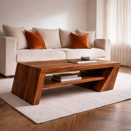 Solid Wood Coffee Table with Angled Legs and Modern Storage – Stylish Living Room Furniture - view 1 of 7