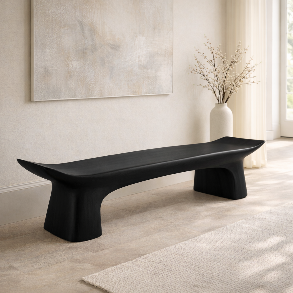 Modern Curved Entryway Bench Sculptural Hallway Seat Organic Minimalist Furniture - view 4 of 7
