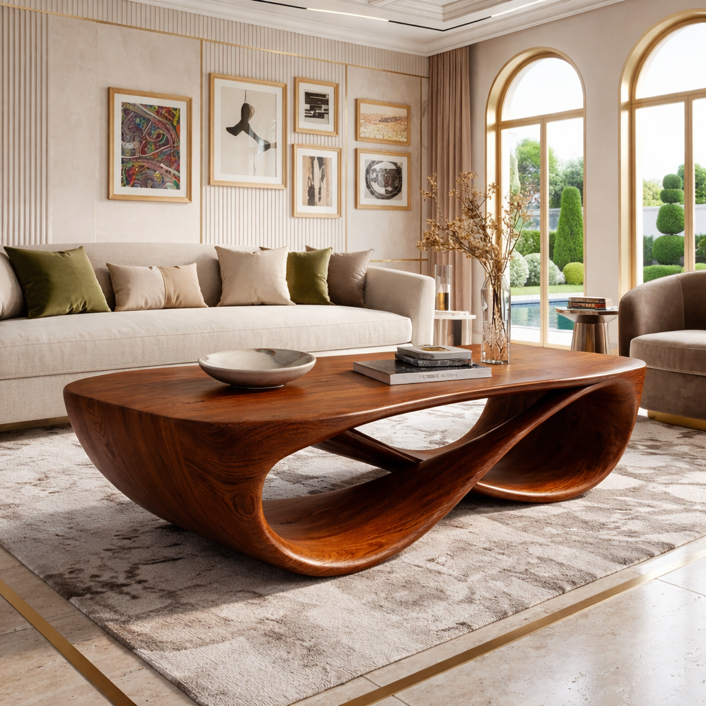 Elegant Wooden Coffee Table with Stylish Curved Design - view 3 of 7