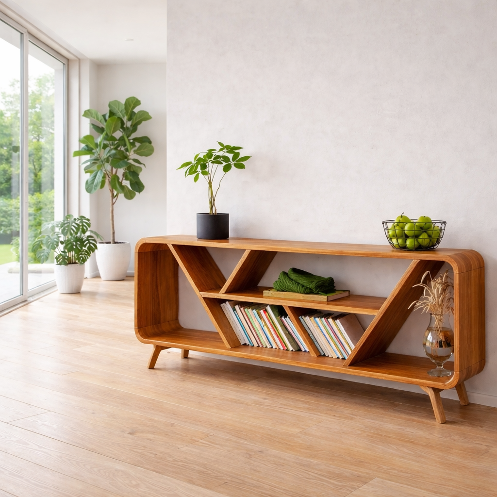 Open Shelf Sideboard Cabinet with Geometric Design – Modern Display Storage Console - view 3 of 7