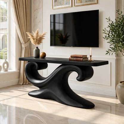 Solid Wood Console Table with Sculpted Curved Base, Artistic Modern Design - view 4 of 7