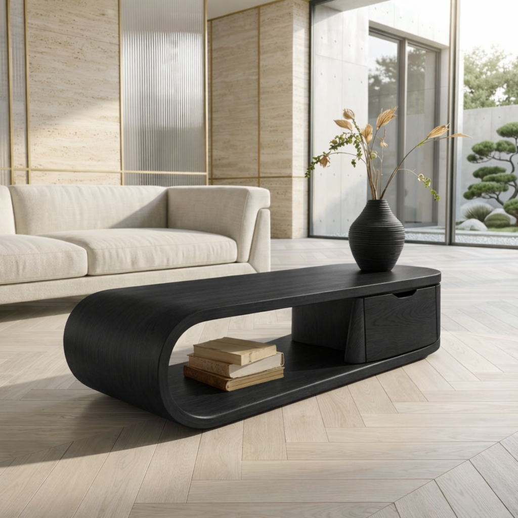 Modern Storage Coffee Table with Drawer and Open Shelf, Minimalist Living Room Table - view 4 of 7