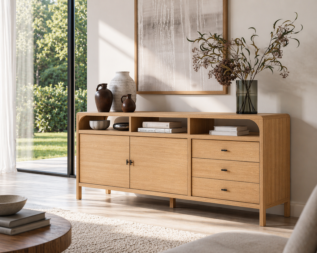 Modern Solid Wood Console Sideboard – Walnut Storage Cabinet for Living Room - view 1 of 7