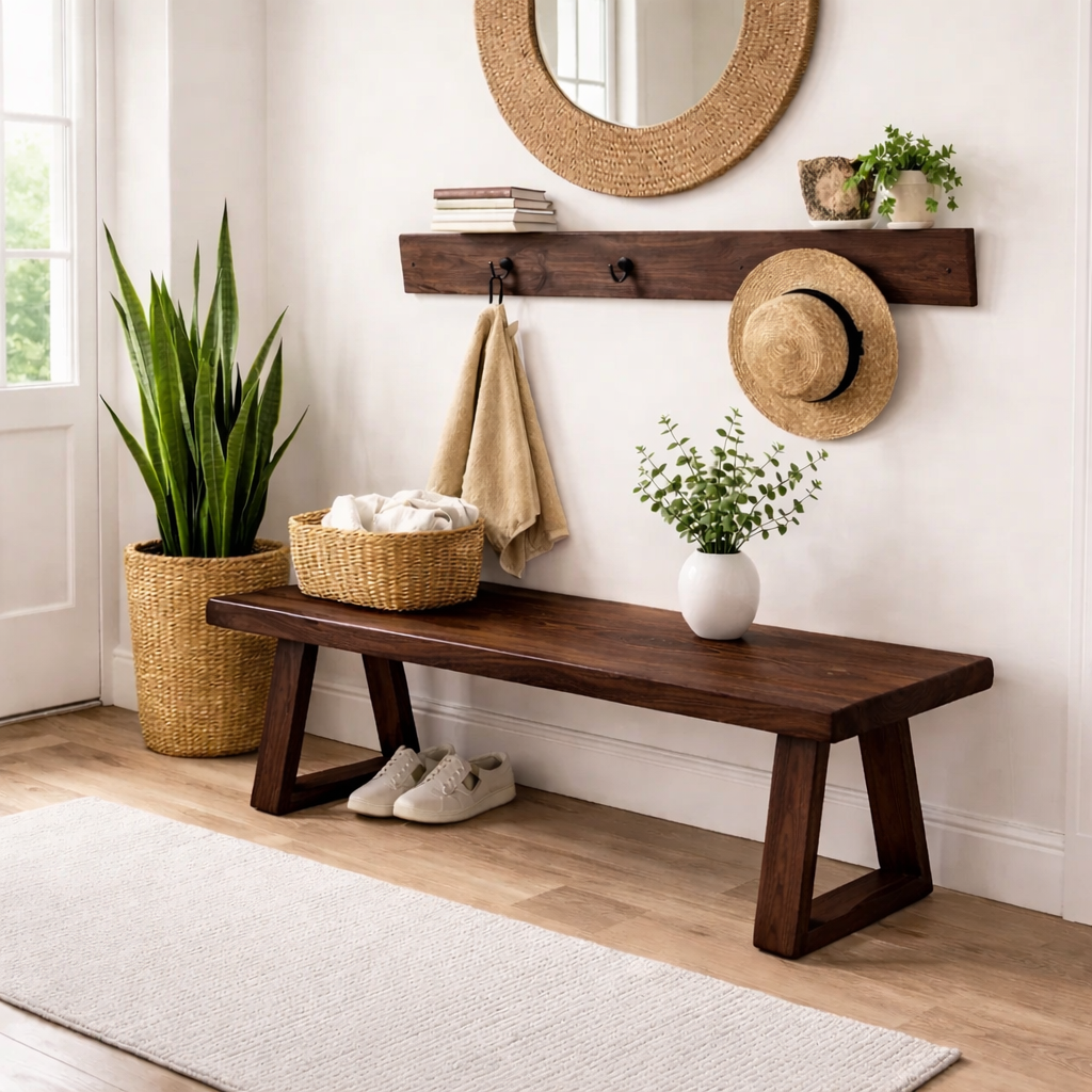 Solid Wood Entryway Bench with Storage | Rustic Modern Hallway Bench - view 2 of 7