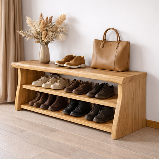 Solid Wood Entryway Bench with Shoe Storage Shelf – Rustic Wooden Shoe Rack Bench - view 1 of 7