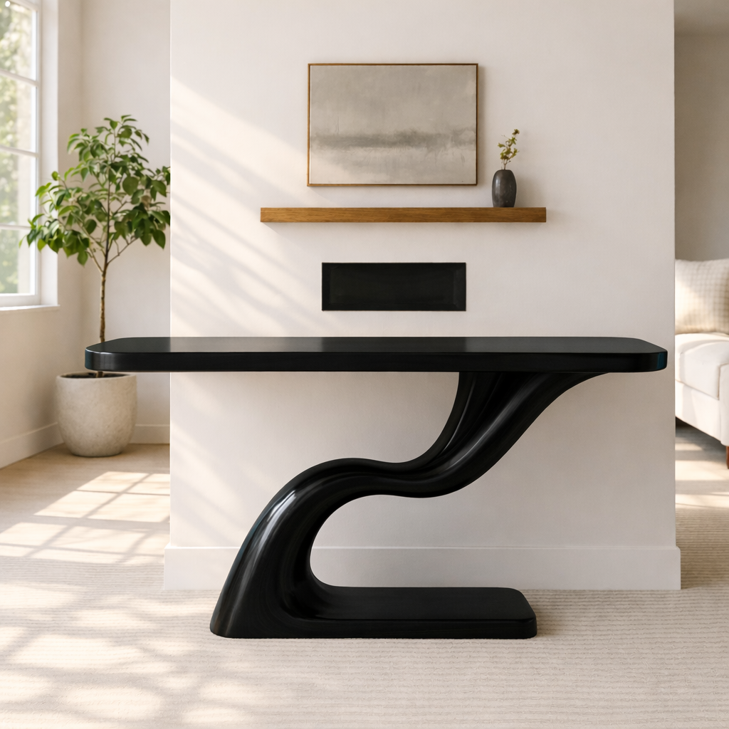 Modern Sculptural Solid Wood Console Table, Curved Base Entryway Hallway Statement Furniture - view 7 of 7