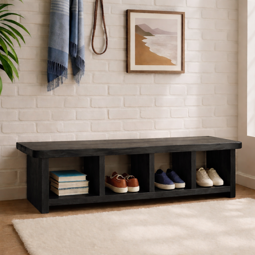 Handcrafted Entryway Bench – Solid Wood Shoe Storage Bench with Open Compartments for Rustic Hallway or Mudroom - view 7 of 7