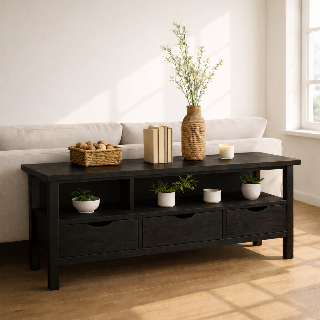 Solid Wood Console Table with Drawers and Shelf, Modern Entryway Sofa Table Wood Storage Cabinet - view 7 of 7