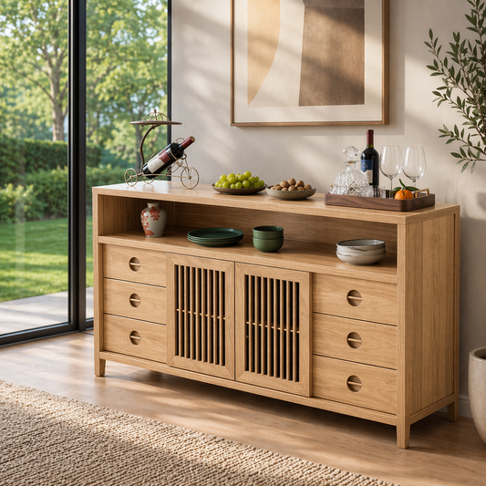 Solid Wood Console Sideboard with Slatted Doors – Modern Walnut Storage Cabinet - view 1 of 7