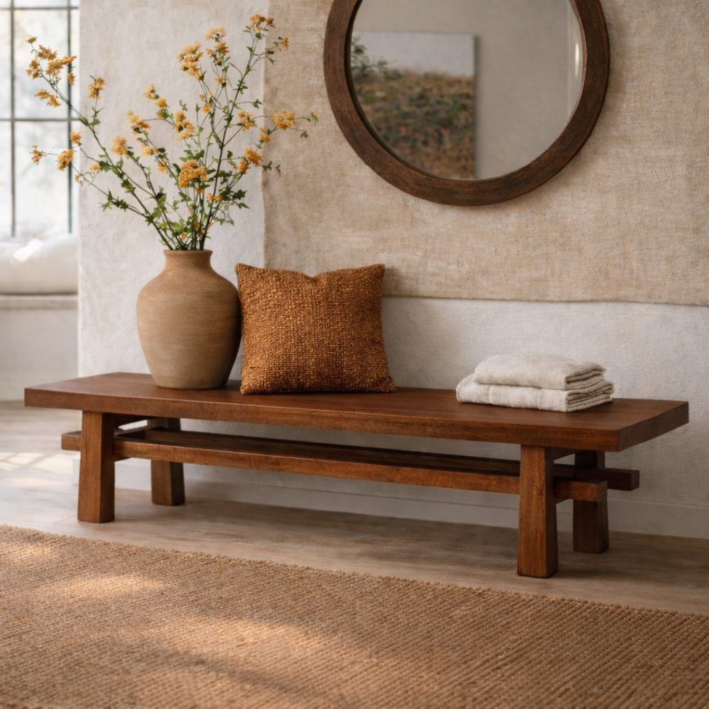 Rustic Solid Wood Entryway Bench, Farmhouse Hallway Seating - view 5 of 7