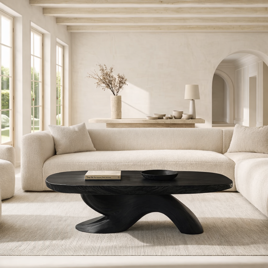 Organic Sculptural Coffee Table with Oval Top, Modern Minimalist Living Room Centerpiece - view 4 of 7