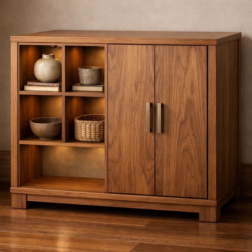 Mid-Century Modern Wood Console Cabinet with Open Shelves - view 3 of 7