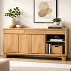 Solid Wood Console Cabinet with Drawers and Open Shelf – Modern Sideboard - view 1 of 7
