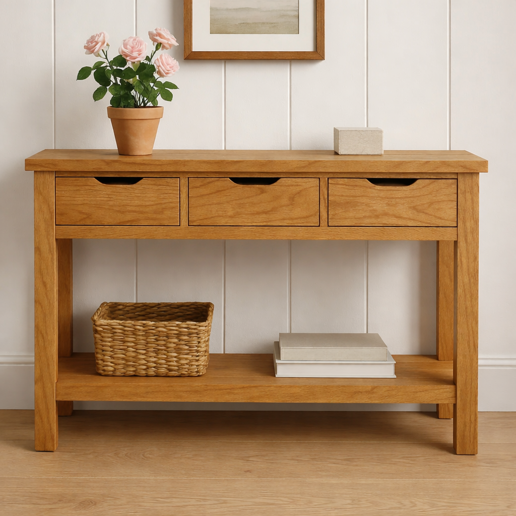 Rustic Wooden Console Table with Storage Drawers and Bottom Shelf for Entryway - view 1 of 7