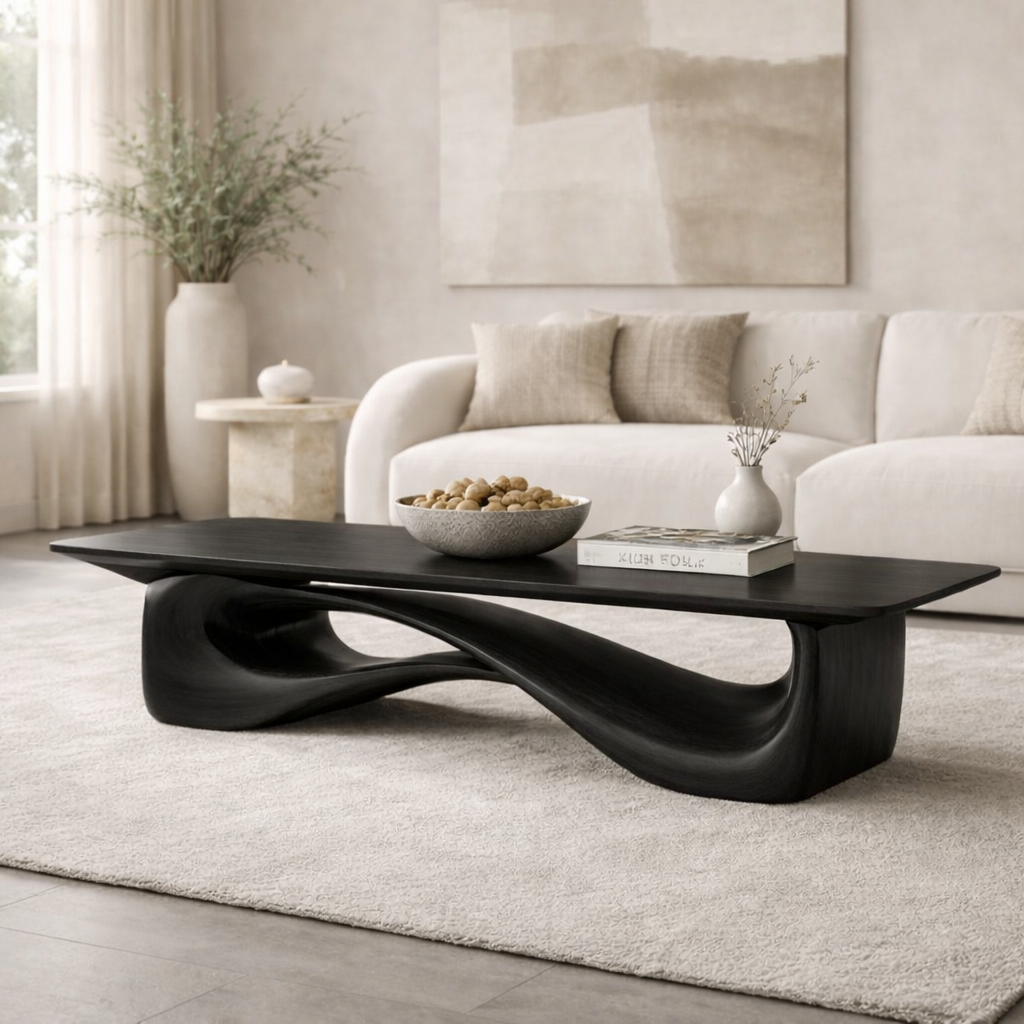 Sculptural Wooden Coffee Table, Modern Organic Living Room Centerpiece Furniture - view 4 of 7