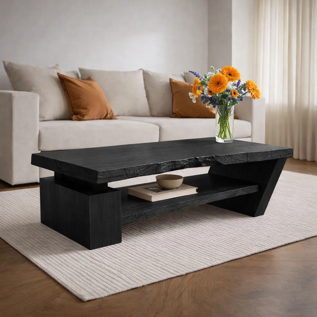 Solid Wood Live Edge Coffee Table with Modern Storage – Natural Design - view 2 of 7