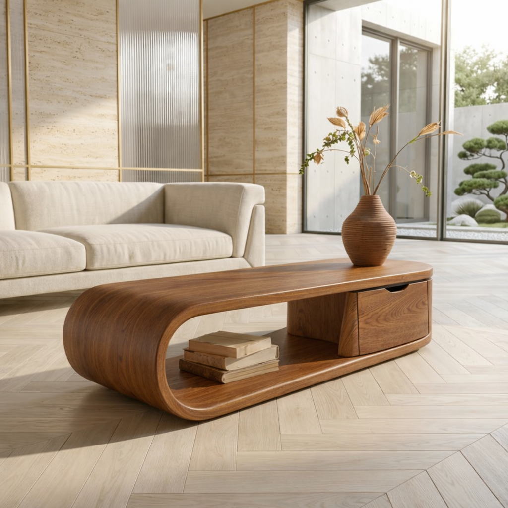 Modern Storage Coffee Table with Drawer and Open Shelf, Minimalist Living Room Table - view 3 of 7
