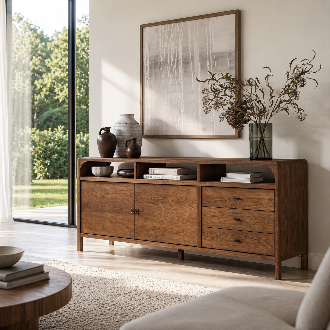 Modern Solid Wood Console Sideboard – Walnut Storage Cabinet for Living Room - view 2 of 7