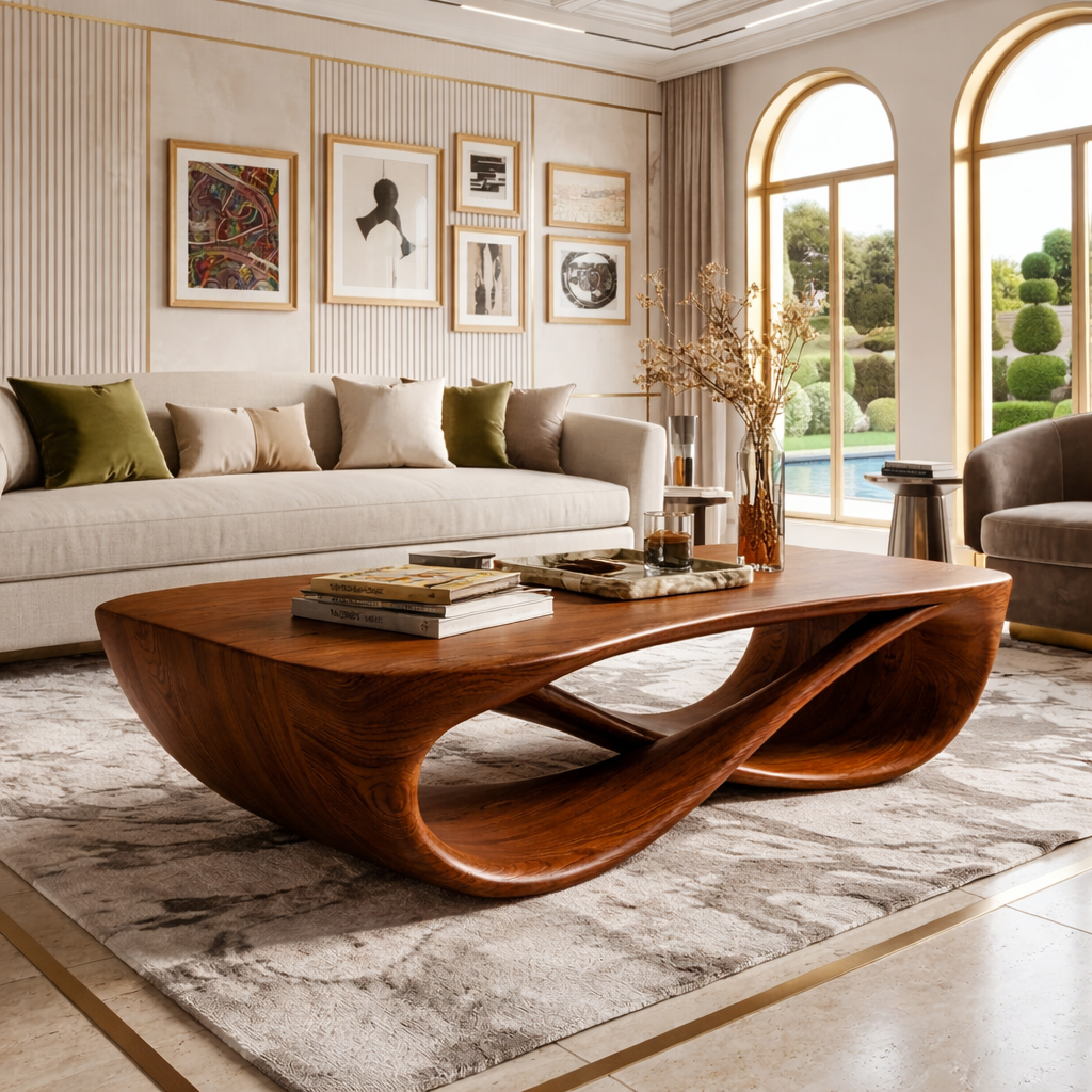 Elegant Wooden Coffee Table with Stylish Curved Design - view 2 of 7
