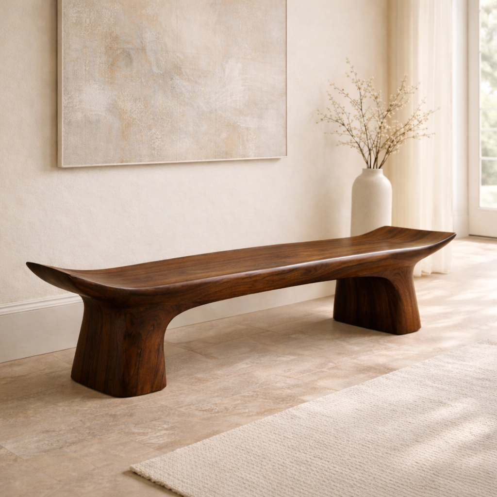 Modern Curved Entryway Bench Sculptural Hallway Seat Organic Minimalist Furniture - view 3 of 7