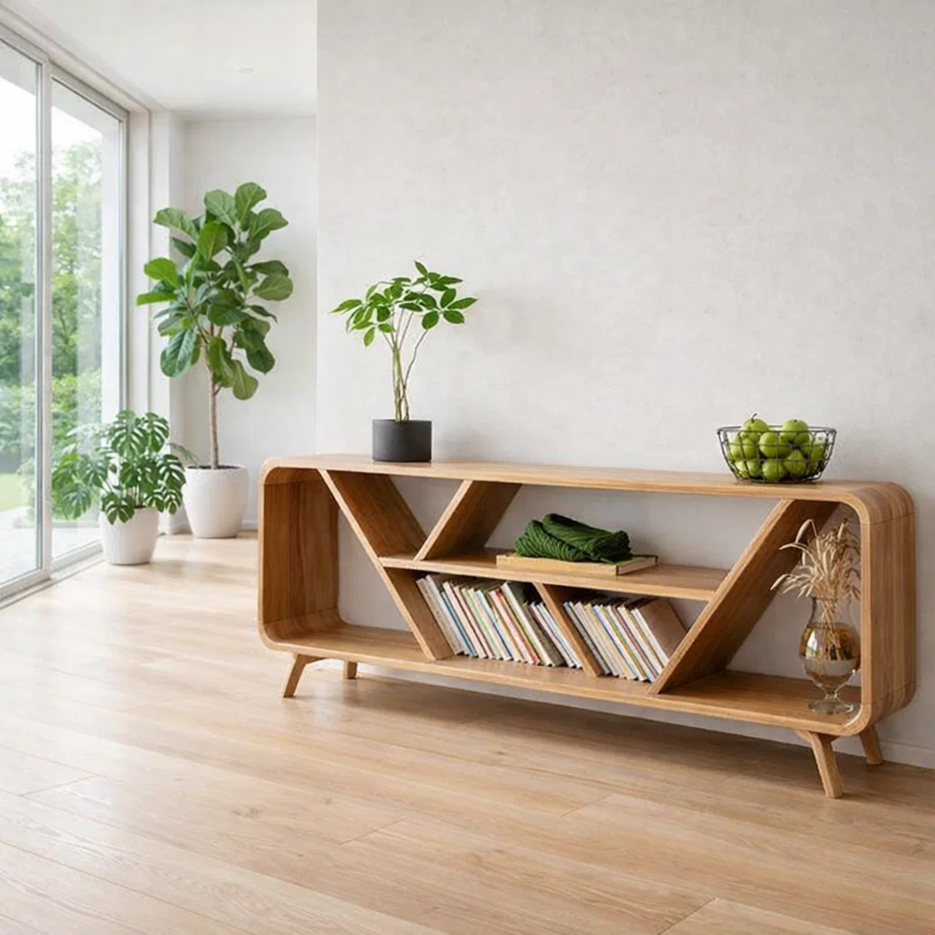 Open Shelf Sideboard Cabinet with Geometric Design – Modern Display Storage Console - view 1 of 7