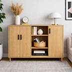 Solid Wood Console Cabinet with Double Doors & Open Shelf Storage – Modern Design - view 1 of 7