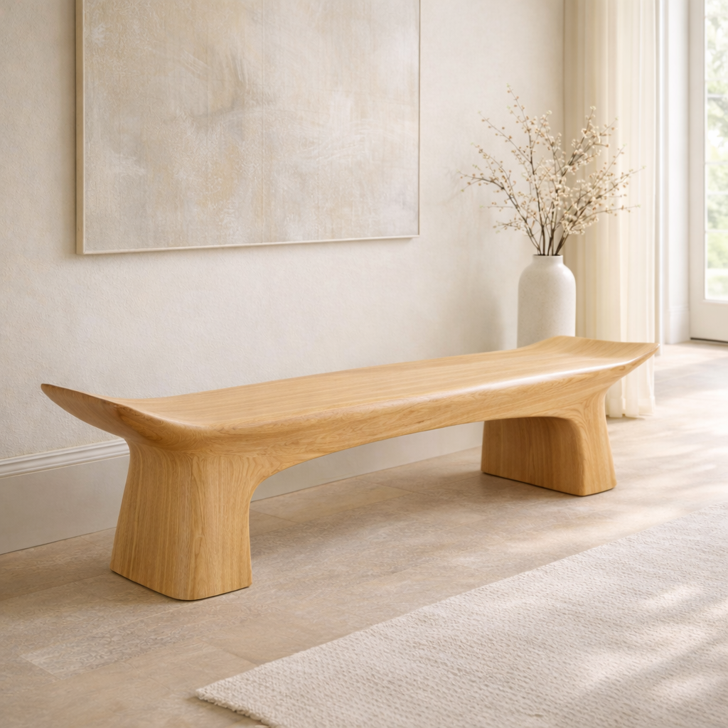 Modern Curved Entryway Bench Sculptural Hallway Seat Organic Minimalist Furniture - view 1 of 7