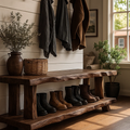 Solid Wood Entryway Bench with Shoe Storage Shelf Rustic Farmhouse Hallway Bench - view 2 of 7