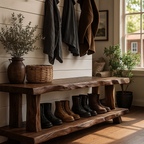 Solid Wood Entryway Bench with Shoe Storage Shelf Rustic Farmhouse Hallway Bench - view 2 of 7