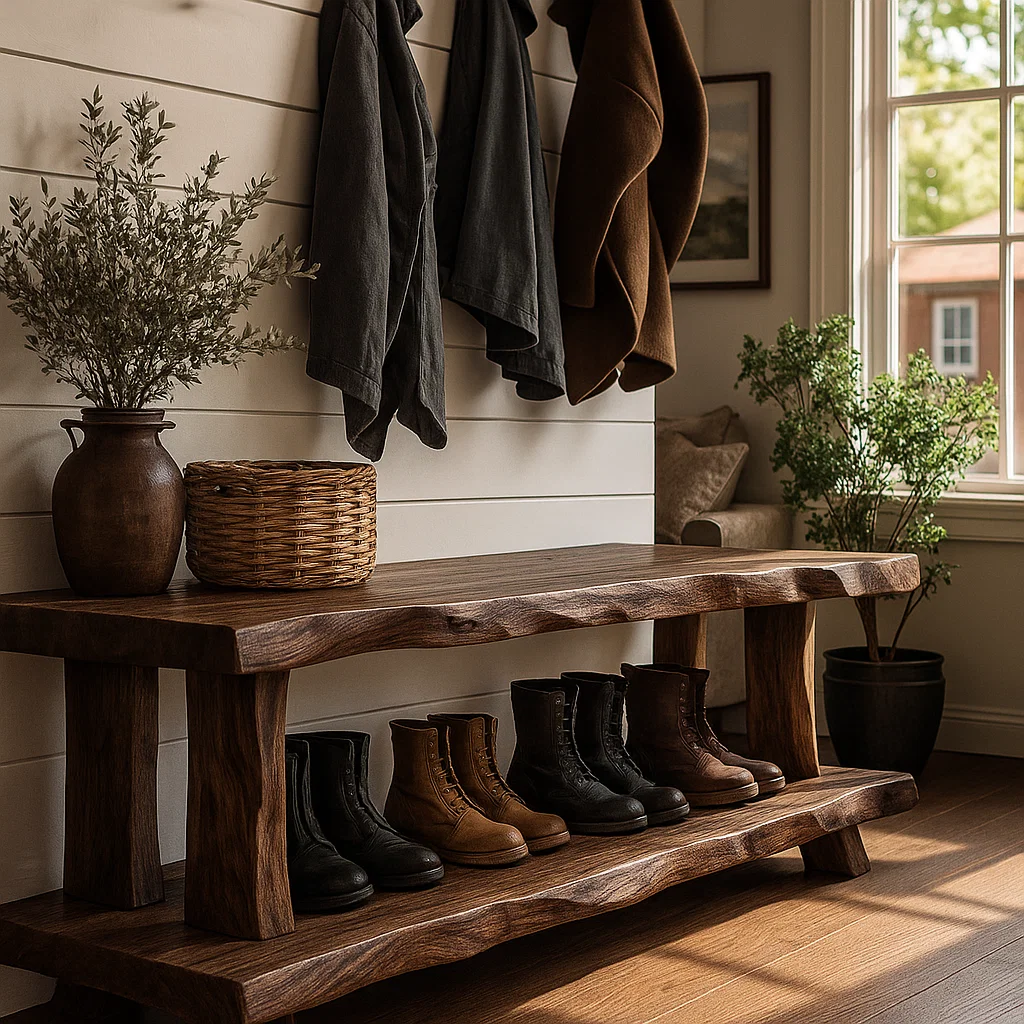 Solid Wood Entryway Bench with Shoe Storage Shelf Rustic Farmhouse Hallway Bench - view 2 of 7
