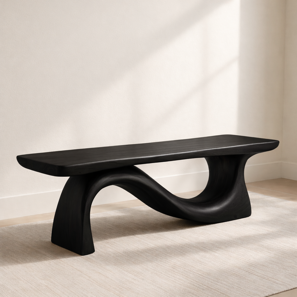 Modern Solid Wood Bench with Curved Base – Handmade Wooden Entryway Bench - view 4 of 7