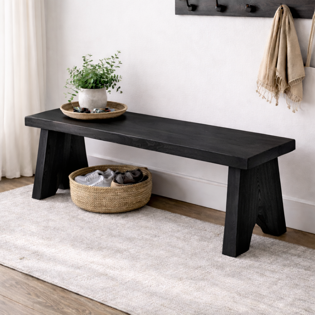 Solid Wood Entryway Bench with Storage | Rustic Hallway Seating & Shoe Rack - view 4 of 7