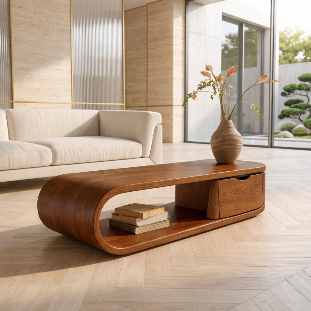 Modern Storage Coffee Table with Drawer and Open Shelf, Minimalist Living Room Table - view 2 of 7