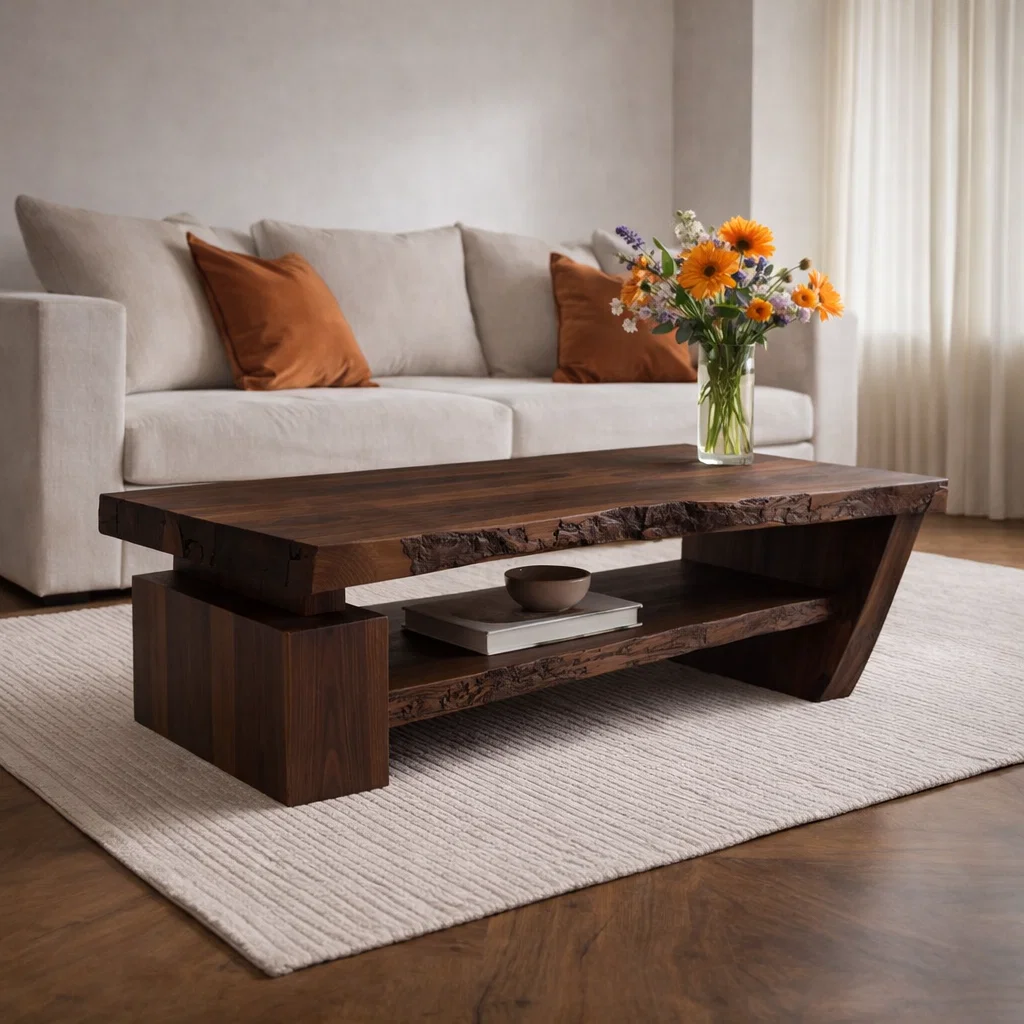 Solid Wood Live Edge Coffee Table with Modern Storage – Natural Design - view 3 of 7