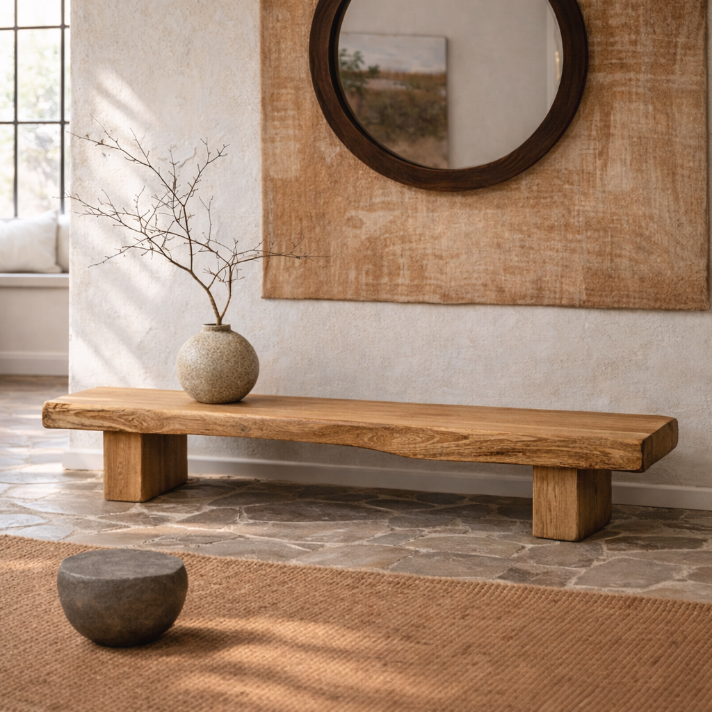 Live Edge Solid Wood Bench, Rustic Organic Entryway Seating - view 6 of 7