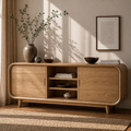 Modern Solid Wood Sideboard Cabinet with Sliding Doors & Open Shelf Storage - view 1 of 7