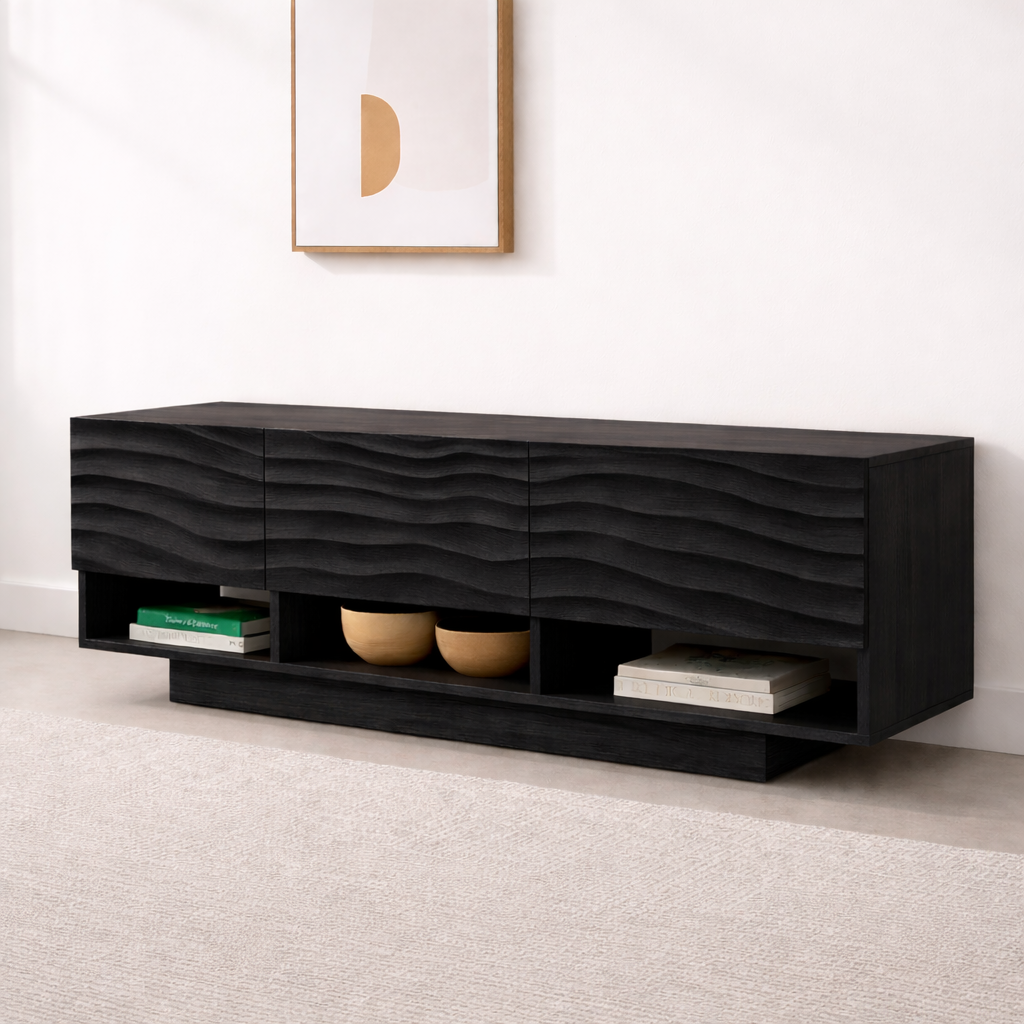 Modern Solid Wood Console Table, Minimalist Oak Media Console Cabinet with Storage Shelves - view 7 of 7