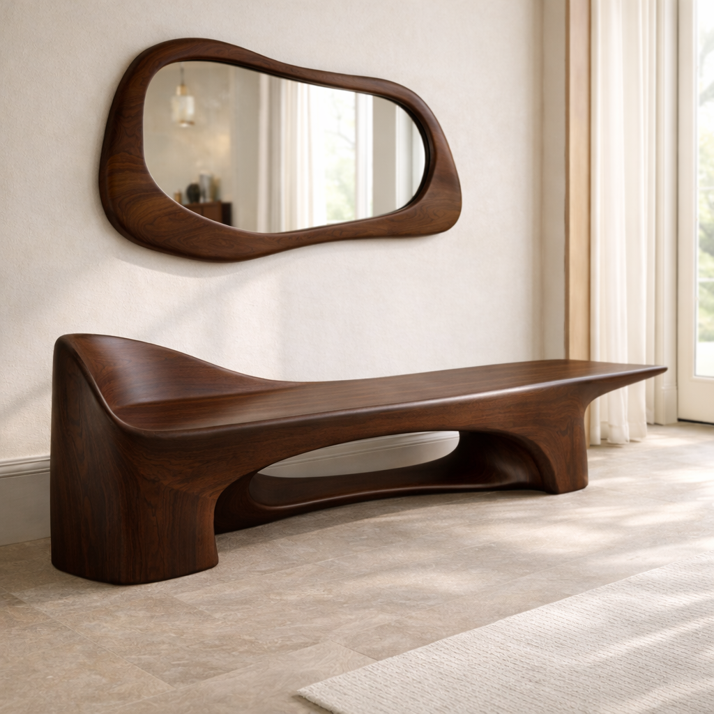 Sculptural Entryway Bench Modern Curved Hallway Seat Organic Statement Furniture - view 3 of 7