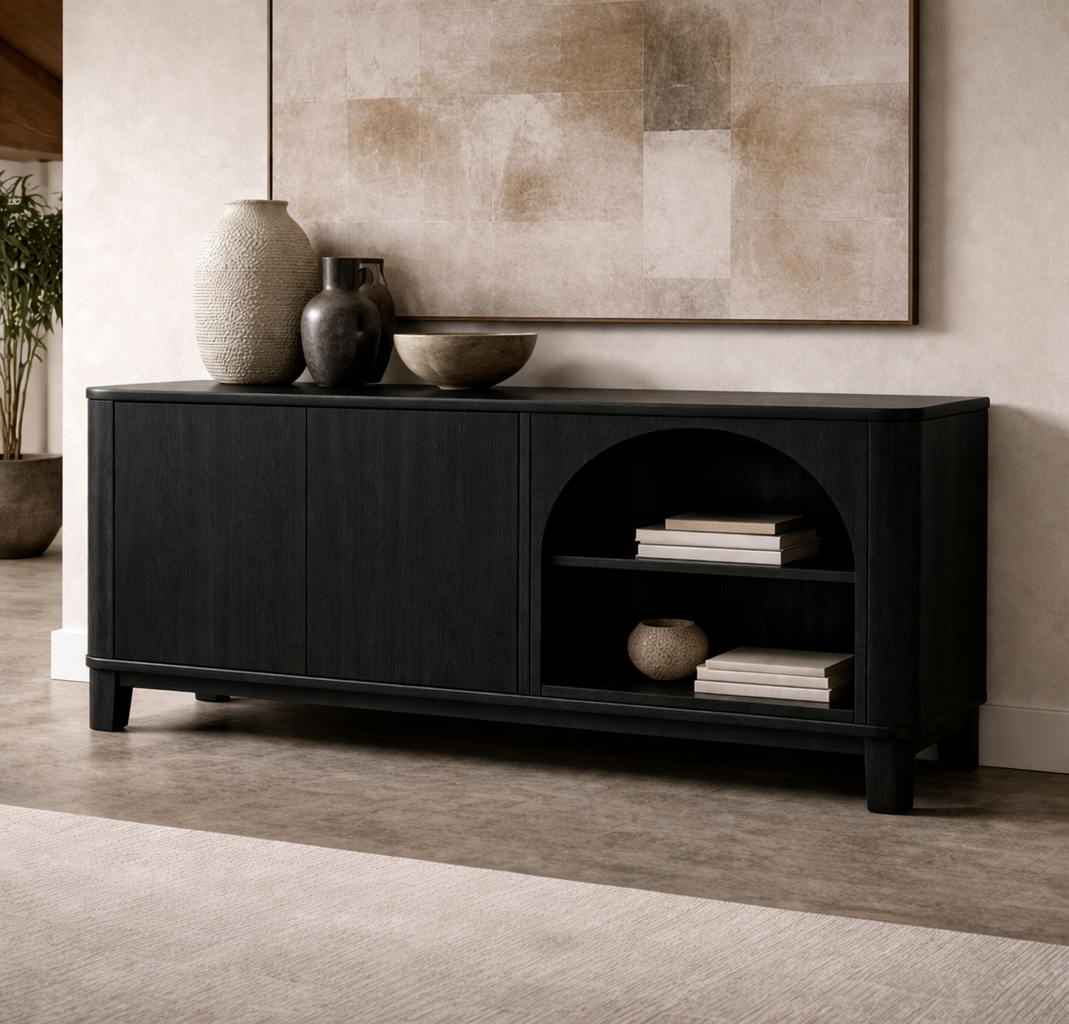 Solid Wood Console Cabinet with Arched Open Shelf and Door Storage - view 4 of 7