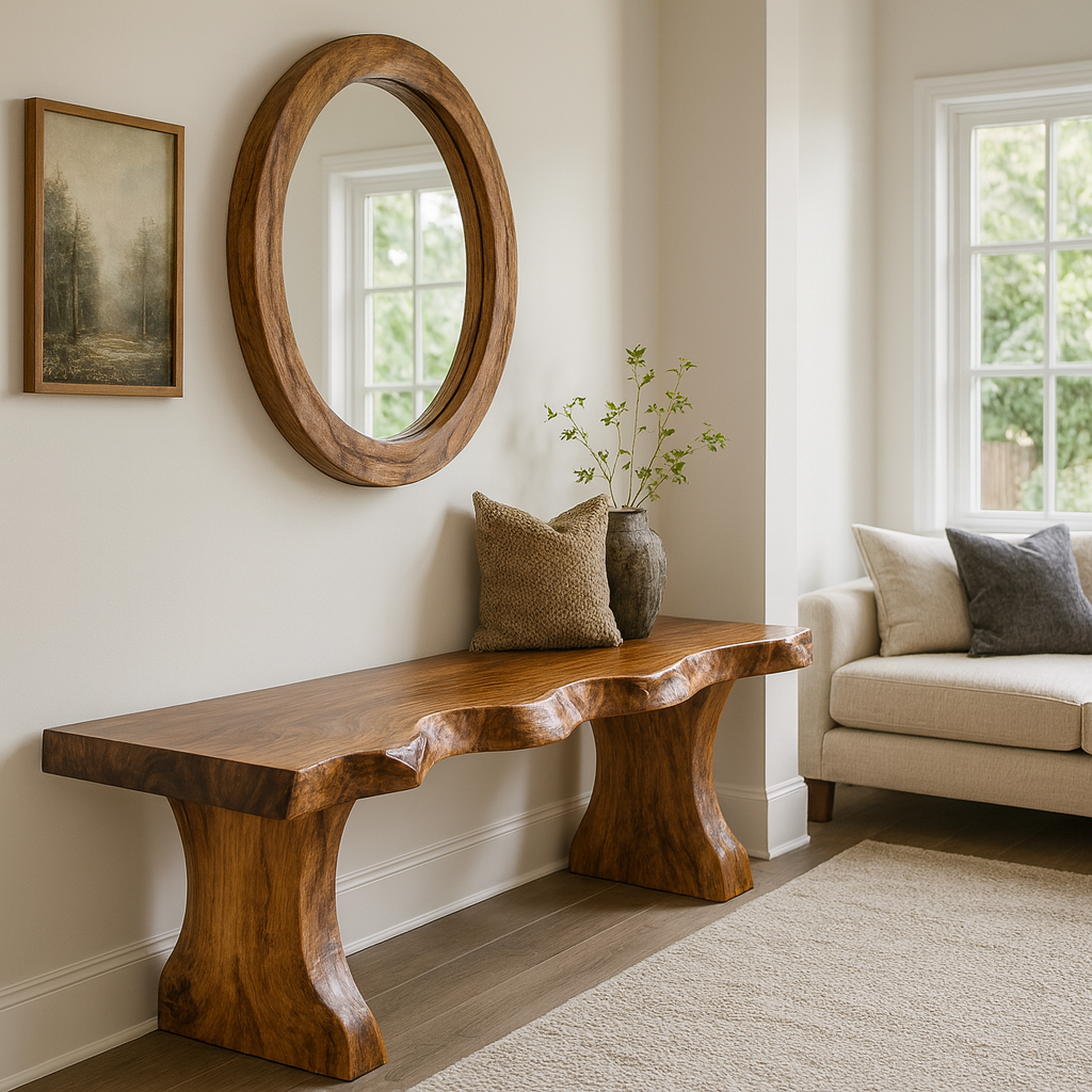 Solid Wood Entryway Bench with Live Edge Rustic Hallway Foyer Bench - view 1 of 7