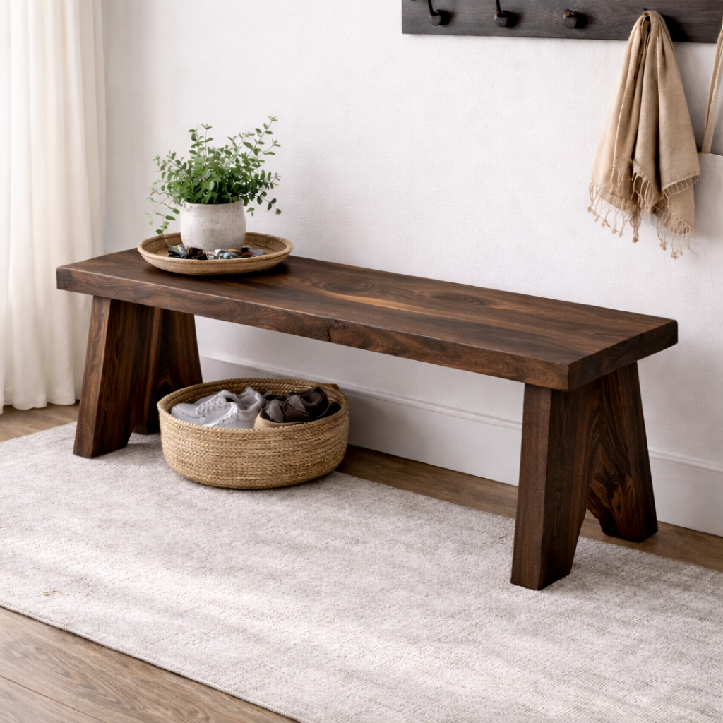 Solid Wood Entryway Bench with Storage | Rustic Hallway Seating & Shoe Rack - view 2 of 7