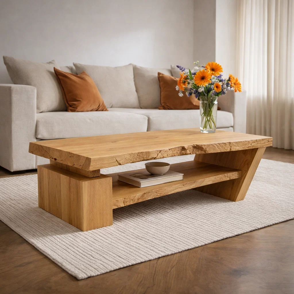 Solid Wood Live Edge Coffee Table with Modern Storage – Natural Design - view 4 of 7