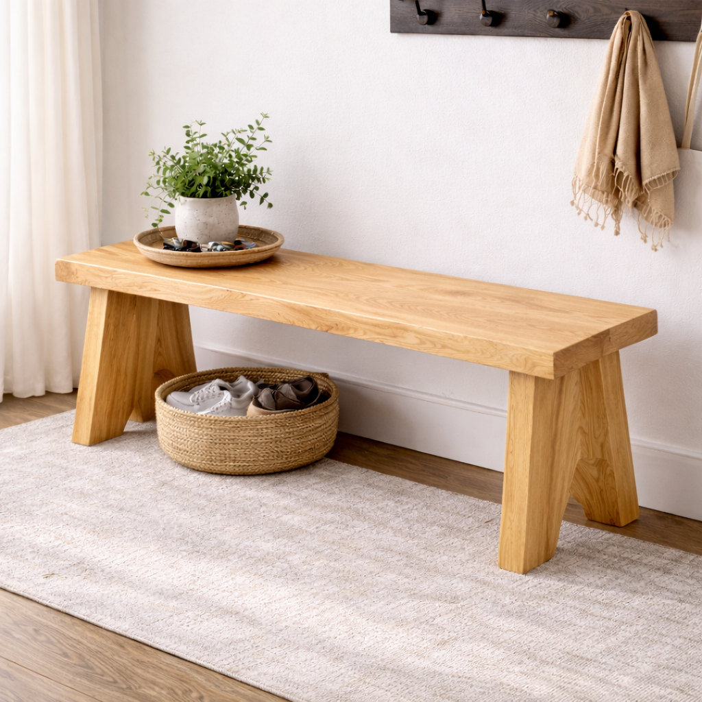 Solid Wood Entryway Bench with Storage | Rustic Hallway Seating & Shoe Rack - view 1 of 7