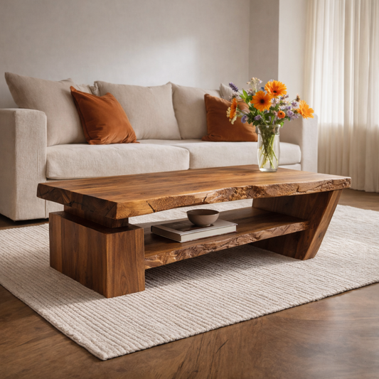 Solid Wood Live Edge Coffee Table with Modern Storage – Natural Design - view 1 of 7
