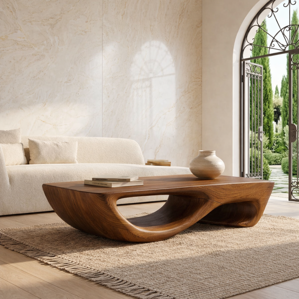 Contemporary Sculptural Coffee Table with Open Wave Base, Luxury Lounge Centerpiece - view 3 of 7