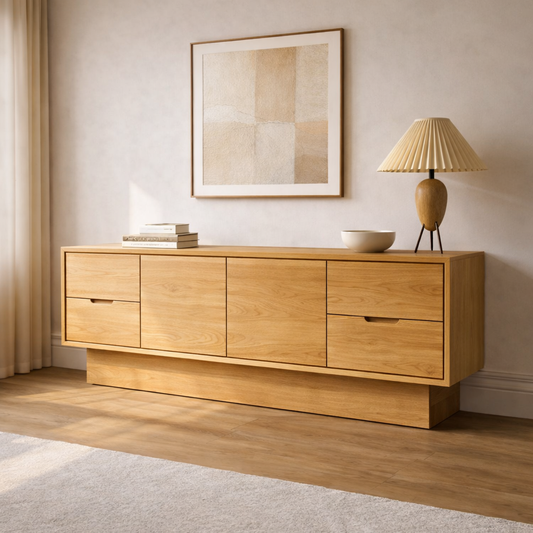 Solid Wood Console Cabinet with Drawers and Modern Storage Design - view 1 of 7