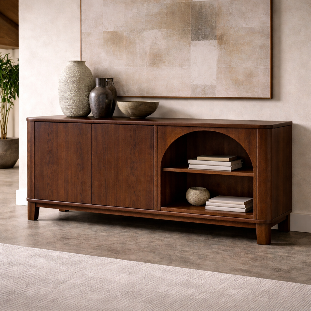 Solid Wood Console Cabinet with Arched Open Shelf and Door Storage - view 2 of 7