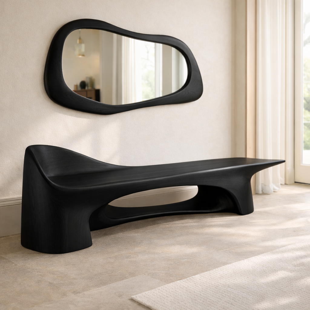 Sculptural Entryway Bench Modern Curved Hallway Seat Organic Statement Furniture - view 4 of 7