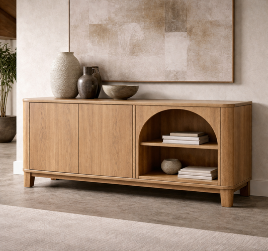 Solid Wood Console Cabinet with Arched Open Shelf and Door Storage - view 1 of 7